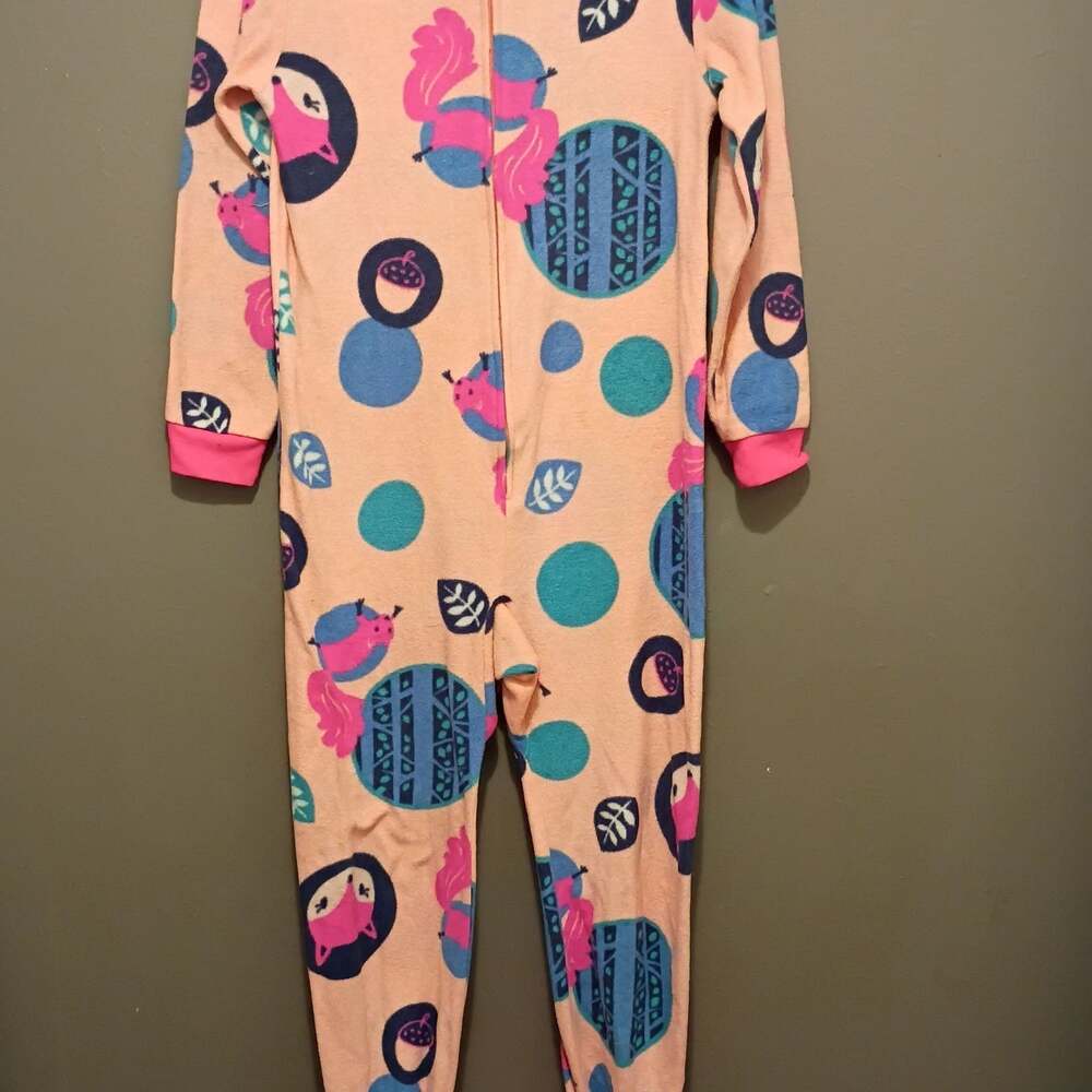 Girls Size Med 7/8 Pink Squirrel Fleece One Piece Pajama